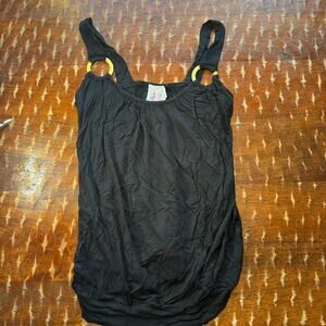 Robin K Tank Top O Ring Bubble Hem Y2K Womens Size Medium Black Sleeveless Shirt